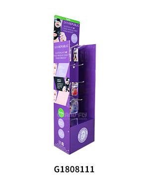 Corrugated Floor Display Rack with Hooks for Facial Mask