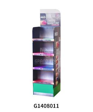 Custom Cosmetic Nail Polish Cardboard Floor Display Shelf